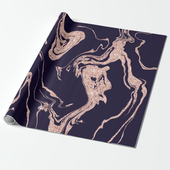 Papel De Presente Rosa gold gliter marble pattern marinho azul (Desenrolado)
