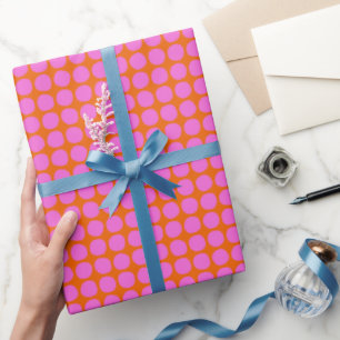 Papel De Presente Rosa Laranja Moderno Ponto Retro Valentão Bonito