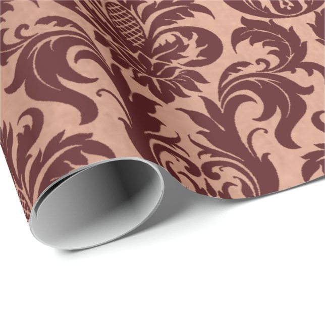 Papel De Presente Rosa metálico Dourado de cobre Borgonha Maroon Dam (Ponta do rolo)