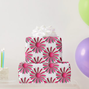 Papel De Presente Rosa MOD Flor de Margarida Primavera Verão Jardim 