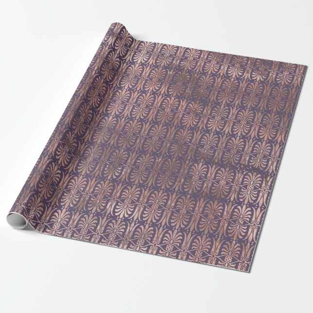 Papel De Presente Rosa Ouro Glamouroso com Folha e Art Deco Lavanda (Desenrolado)