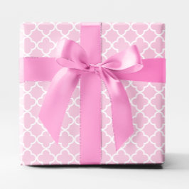 Papel De Presente Rosa Pastel e Treliça Branca em Quatrefoil