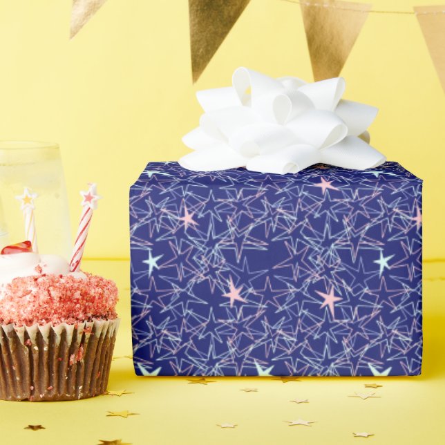 Papel De Presente Rosa Pastel Estrelas Aqua Céu Azul  (Festa de aniversário)