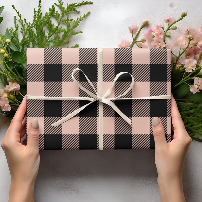 Papel De Presente Rosa Pastel Xadrez de Buffalo Rubor (Criador carregado)