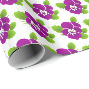 Papel De Presente Rosa Pensamento Floral Aniversário
