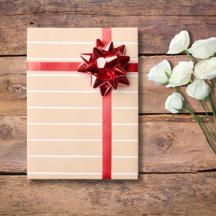 Papel De Presente Rosa Pêssego e Listras Horizontais Finas Brancas