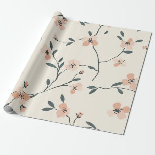 Papel De Presente Rosa Pêssego Soft Flor Silvestre Vintage Boho 70s