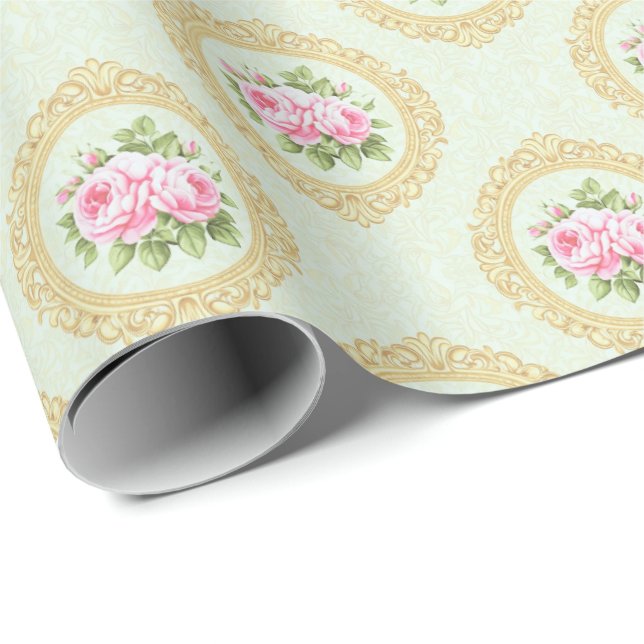 Papel De Presente Rosa Pink Elegante e Moldura Dourada (Ponta do rolo)