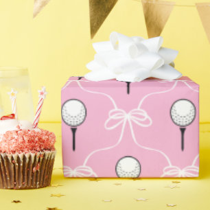 Papel De Presente Rosa Préppy Laço Branco Padrão de Golfe