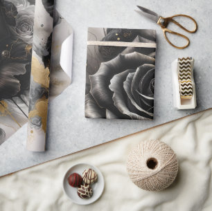 Papel De Presente Rosa Preta e Dourada