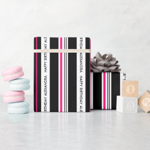 Papel De Presente Rosa preto e quente do aniversário da menina