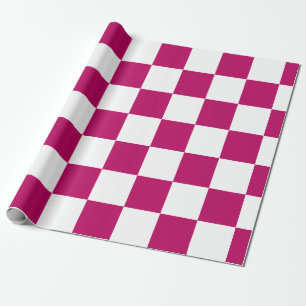 Papel De Presente Rosa Quente Branco Xadrez Ousado – Presente Divert