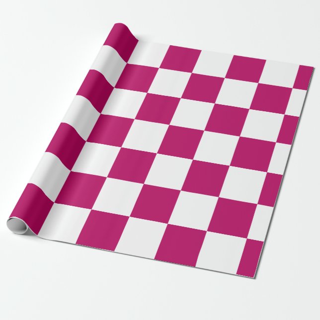 Papel De Presente Rosa Quente Branco Xadrez Ousado – Presente Divert (Desenrolado)