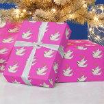 Papel De Presente Rosa quente de Natal<br><div class="desc">Papel de embrulho ou de embrulho para prenda com pombas e cor-de-rosa quente ou fuchsia</div>