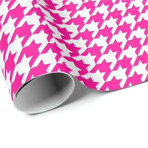 Papel De Presente Rosa quente e branco médios Houndstooth
