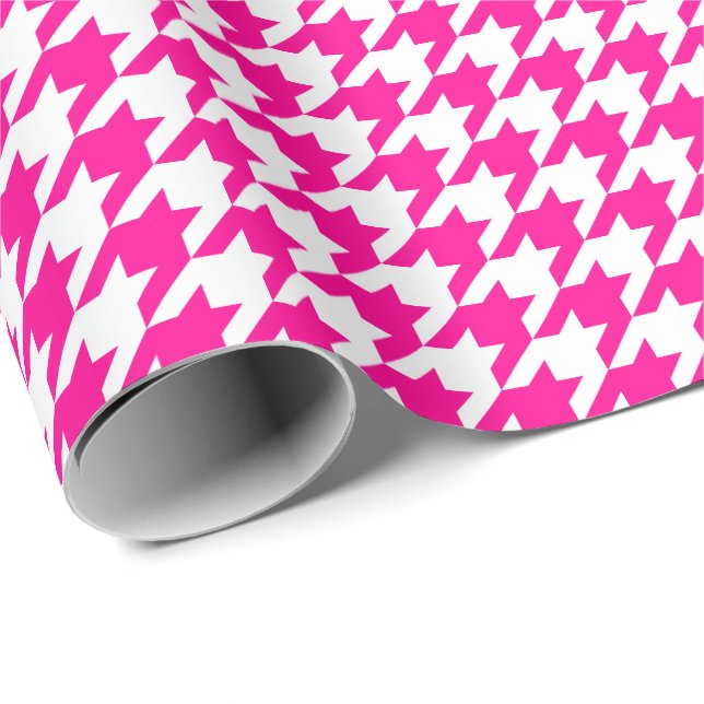 Papel De Presente Rosa quente e branco médios Houndstooth (Ponta do rolo)