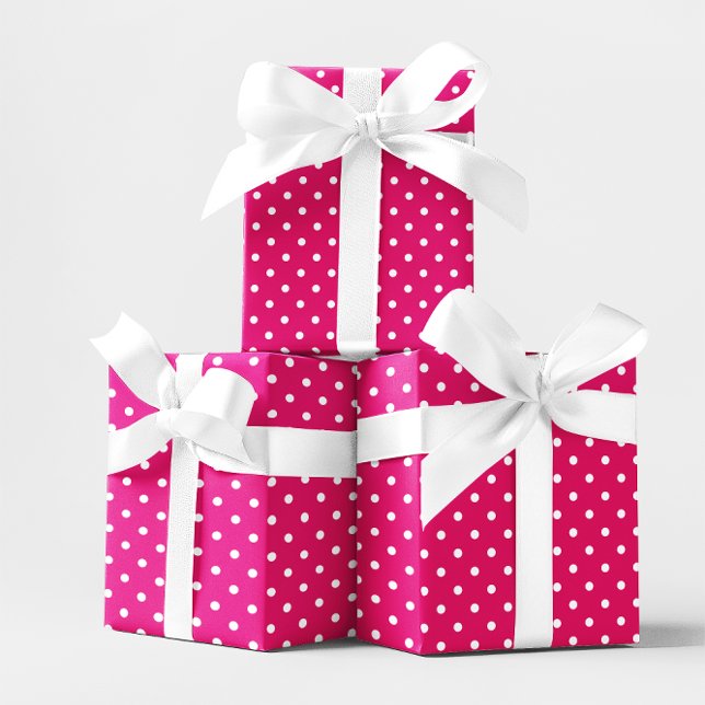 Papel De Presente Rosa Quente e Pequenos Pontos Brancos (Hot Pink and White Small Polka Dot Wrapping Paper)