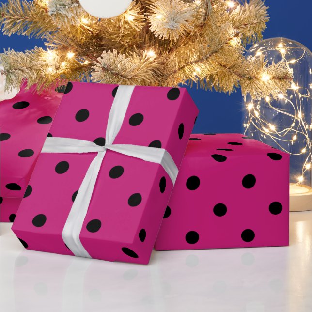 Papel De Presente Rosa Quente e Pontos Pretos (Feriados)