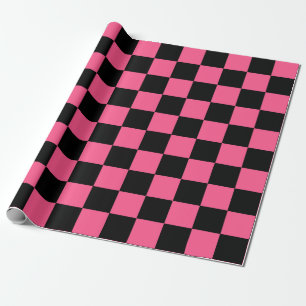Papel De Presente Rosa quente e preto Checkered