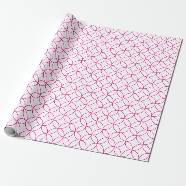 Papel De Presente Rosa quente em círculos sobrepostos brancos (Desenrolado)