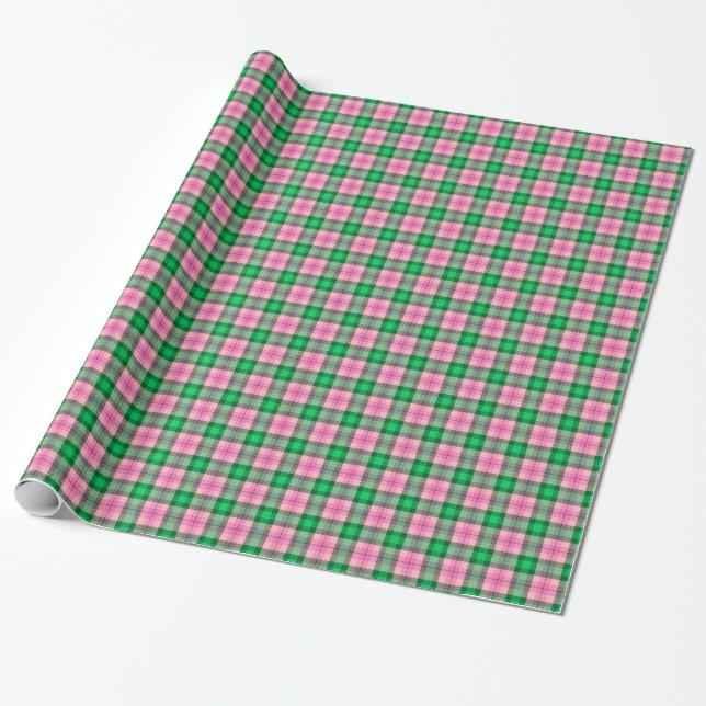 Papel De Presente Rosa Quente Esmeralda Verde Floresta Xadrez Tartan (Desenrolado)