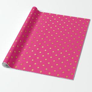 Papel De Presente Rosa quente moderno das bolinhas da folha Dourado