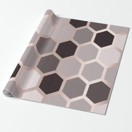 Papel De Presente Rosa Rosa, Dourada Geometria Honeycomb Hexágono