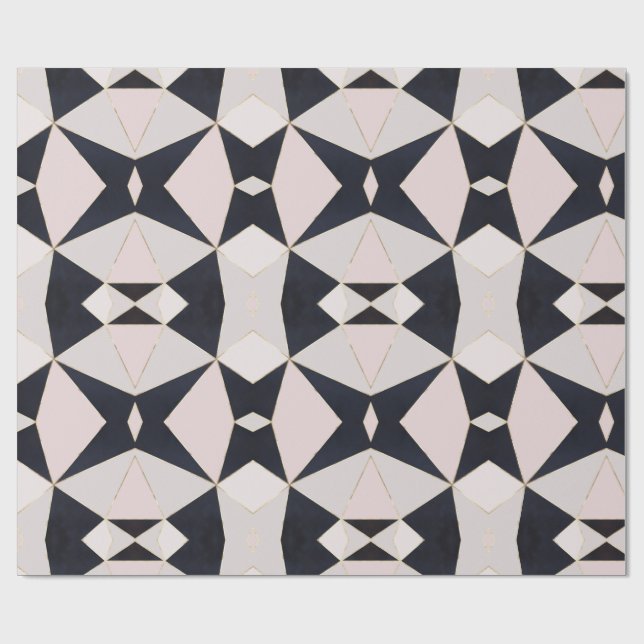 Papel De Presente Rosa Rosa Preta Rosa Dourada Caleidoscópio Geométr (Aberto)