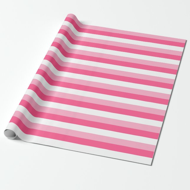 Papel De Presente Rosa, Rosa Quente e Listras Brancas (Desenrolado)