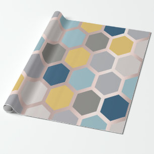 Papel De Presente Rosa rosa rosa amarela Geometria azul Honorável He