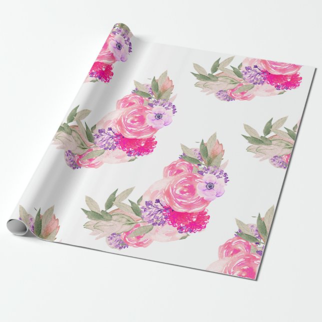 Papel De Presente Rosa Rosa Rosa bonito Floral (Desenrolado)