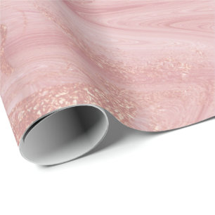 Papel De Presente Rosa rosa rosa Dourada Marble Molten Pastel Shiny