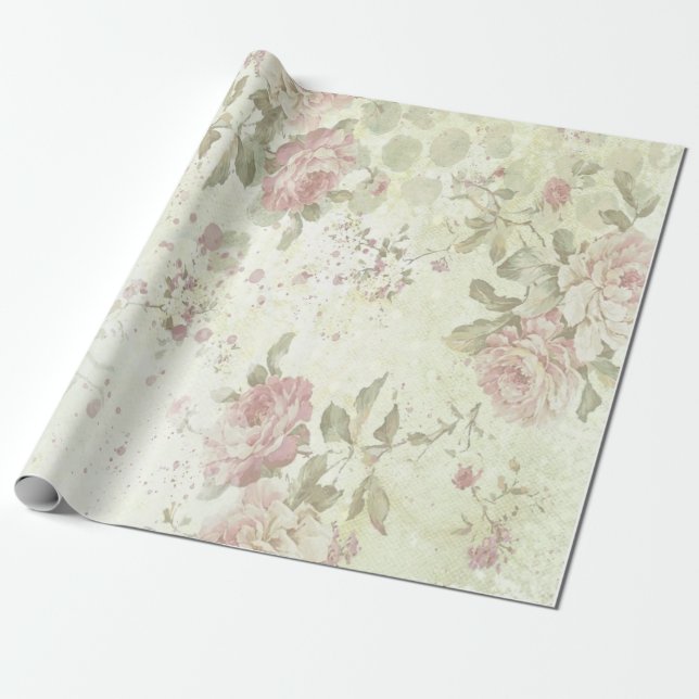Papel De Presente Rosa Rosa Rosa Rosa chique Floral (Desenrolado)