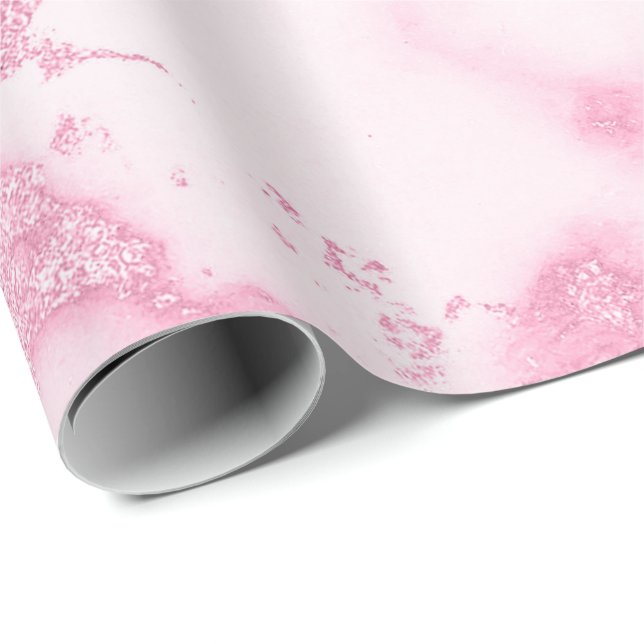 Papel De Presente Rosa Rosa Rosa Rosa Delicada Mármore Branco Molten (Ponta do rolo)