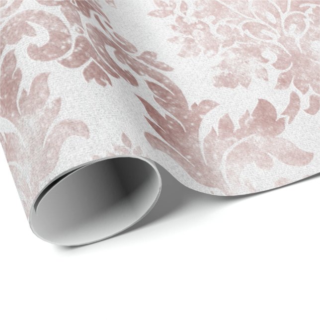 Papel De Presente Rosa Rosa Rosa Rosa Dourada Algodão Floral  Damasc (Ponta do rolo)