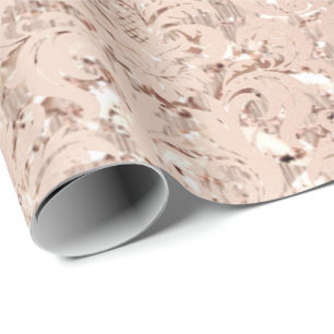 Papel De Presente Rosa Rosa Rosa Rosa Dourada Cristal Metálico- Dama