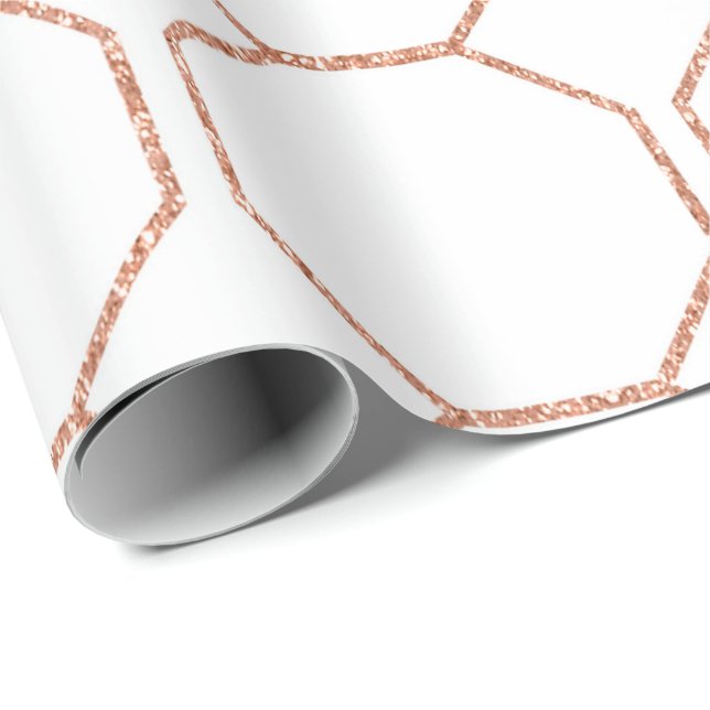 Papel De Presente Rosa Rosa Rosa Rosa Dourada Hexágono da Geometria  (Ponta do rolo)