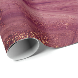 Papel De Presente Rosa Rosa Rosa Rosa Dourada Mármore Molten Burgund