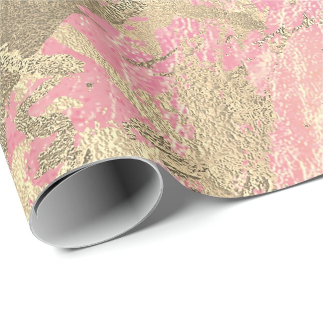 Papel De Presente Rosa Rosa Rosa Rosa Rosa Rosa, Champaigne, Dourado (Ponta do rolo)