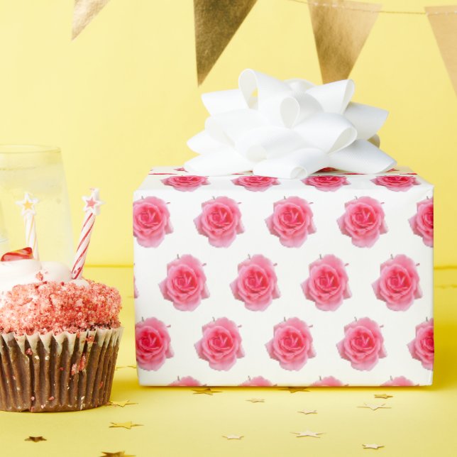Papel De Presente Rosa rosa rosa simples (Festa de aniversário)