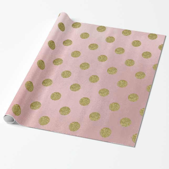 Papel De Presente Rosa Suave Dourado Brilhante Glam Pontos Partido (Desenrolado)