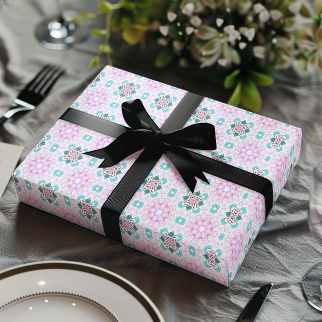 Papel De Presente Rosa VERDE DE TINTA (Abstract pink floral wrapping paper)