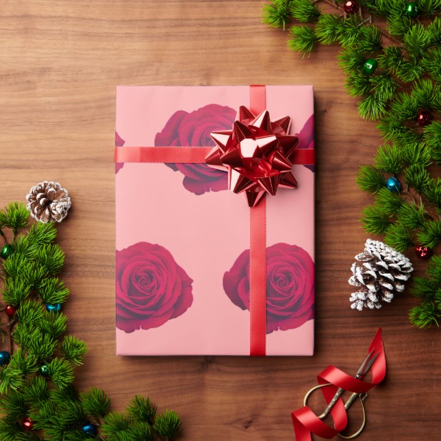 Papel De Presente Rosa Vermelha (Presente de Natal)