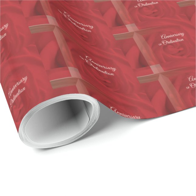 Papel De Presente Rosa vermelha de Ordenação de Aniversário do Padre (Ponta do rolo)