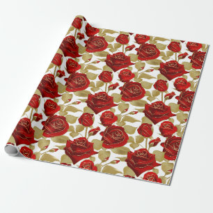 Papel De Presente Rosa Vermelha E Dourado
