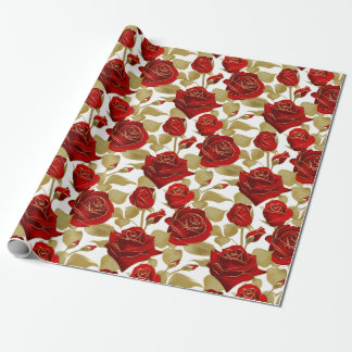 Papel De Presente Rosa Vermelha E Dourado