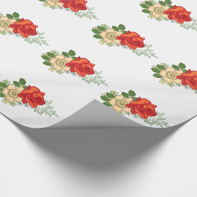Papel De Presente Rosa vermelha e margaridas (Ponta)