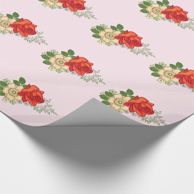 Papel De Presente Rosa vermelha e margaridas (Ponta)
