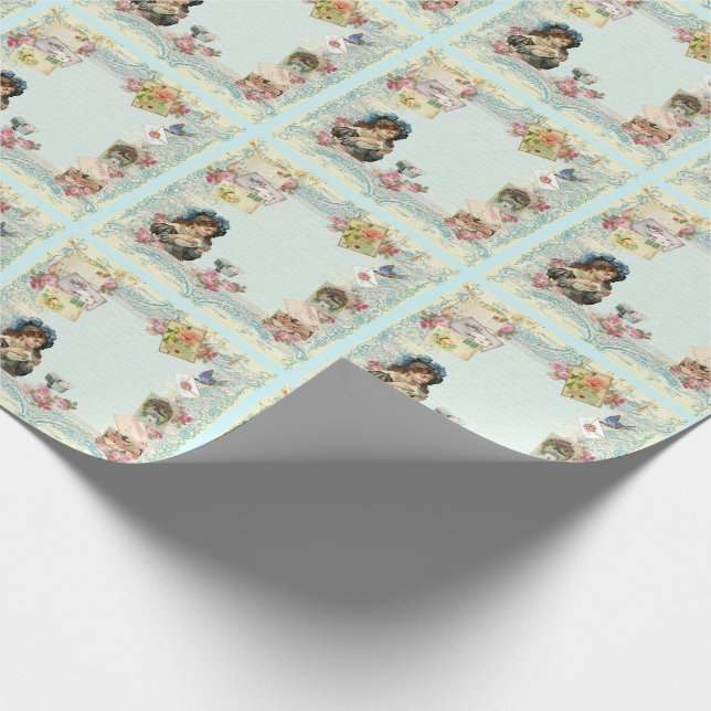 Papel De Presente Rosa vermelha vitoriana - Script francês Escrevend (Ponta)