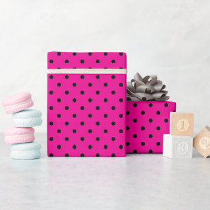 Papel De Presente Rosa Vibrante e Pontos Pretos